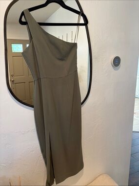 Asymmetric One-Shoulder Olive Green Midi Dress